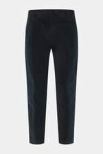 Dondup Cordhose 'Ben' petrol aus reiner Baumwolle, Cord, weicher Griff, Tapered Fit, knöchellang, schmal zulaufend, mit Bundfalte, Reißverschluss, französischen Taschen, Knopf-Gesäßtaschen, Metall-Initial, frontal fotografiert.