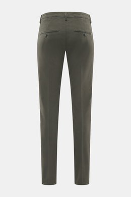 Dondup Chino 'Gaubert' dunkelgrau, Rückansicht, elastische Baumwolle, Slim Fit, schmal geschnittene Wade, Reißverschluss, Slide Button, französische Taschen, Gesäßtaschen mit Knopf, Metall-Initial.