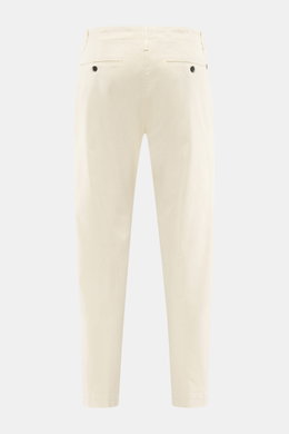 Dondup Chino 'Ben' creme, Rückansicht, twill Baumwolle-Lyocell, leicht elastisch, weicher Griff, tapered Fit, knöchellang, Taschen mit Knopf, Metall-Initial.