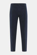 Dondup Chino 'Ben' navy, knöchellang, sehr schmal zulaufend, Twill aus Baumwolle/Lyocell, tapered Fit, Reißverschluss, Slide Button, Taschen, frontal.
