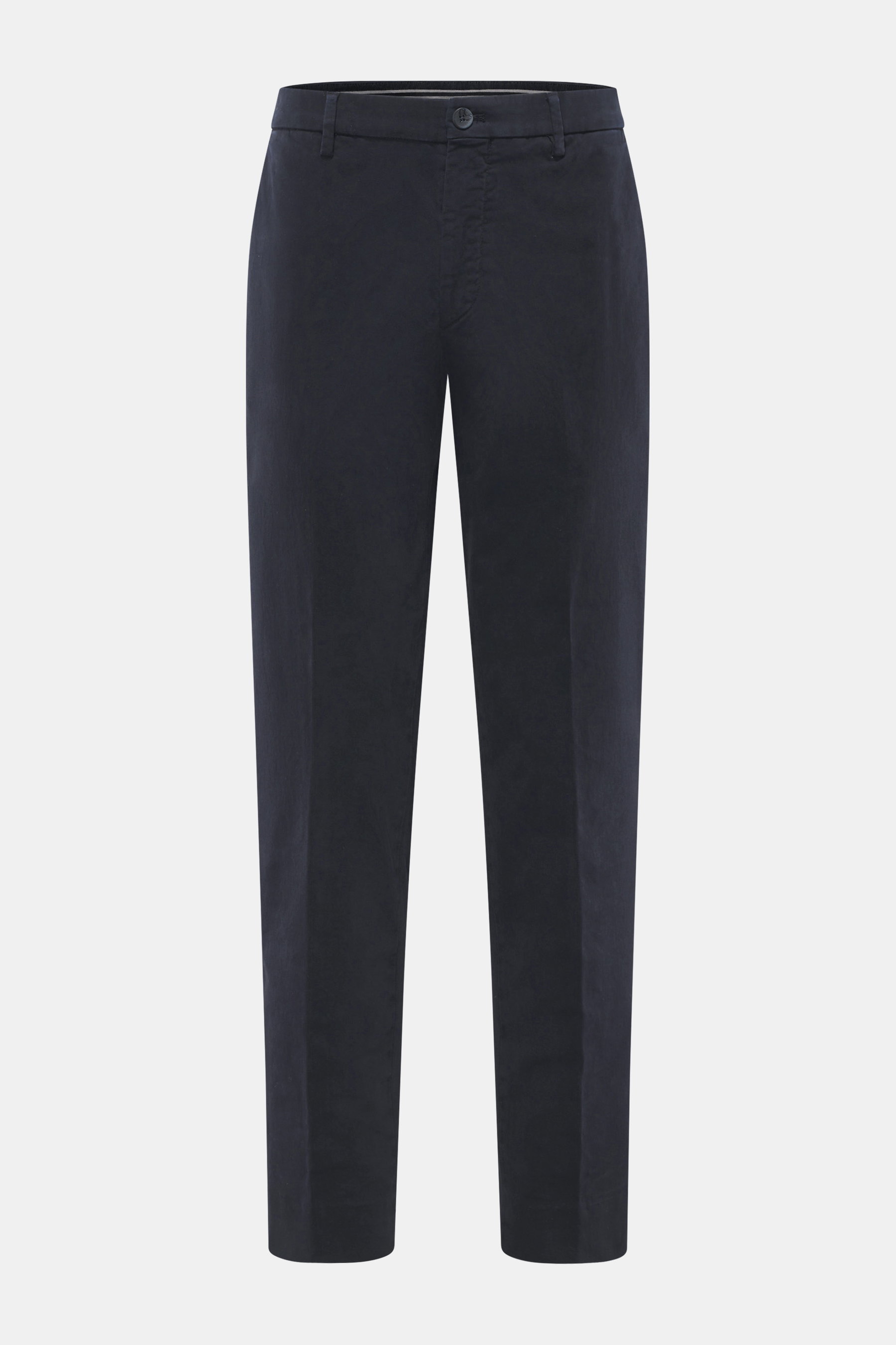 GTA Baumwollhose 'Davide' navy in Frontansicht, legere Twill-Hose mit elastischem Bund, Reißverschluss, französischen Taschen, Regular Fit, leicht schmal.