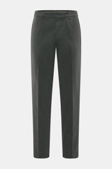 GTA Baumwollhose 'Davide' dunkelgrau von vorne, legerer Klassiker aus Baumwoll-Twill, Regular Fit, elastisch, französische Taschen, Knopf- und Reißverschluss.