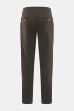 GTA Baumwollhose 'Davide' dunkelbraun, Rückansicht, Regular Fit, Baumwoll-Twill, elastisch, französische Taschen, Gesäßtaschen mit Knopf, schmal zulaufend.