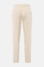 GTA Corduroy Pants 'Davide' sand shown from the back, cotton corduroy with stretch quality, smooth touch, regular fit, slightly tapered, zipper and waistband button, internal elastic band, French pockets, small logo detail, back pockets with button.