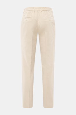 GTA Corduroy Pants 'Davide' sand shown from the back, cotton corduroy with stretch quality, smooth touch, regular fit, slightly tapered, zipper and waistband button, internal elastic band, French pockets, small logo detail, back pockets with button.