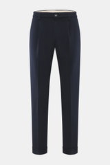 Vorderansicht der GTA Jersey-Hose 'Dennis' navy aus Jersey Viskose/Microfaser, elastisch, glatter Griff, Tapered Fit, knöchellang, mit Reißverschluss, Bundknopf, elastischem Band, französischen Taschen, Logo-Detail, Gesäßtaschen mit Knopf, fixiertem Sauma