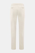 GTA Chino 'Herrick' cream shown from the back, elastic cotton, soft touch, regular fit, low waist, zipper and button, elastic waistband insert, side adjuster, double waistband pleat, French pockets, back pockets with button.