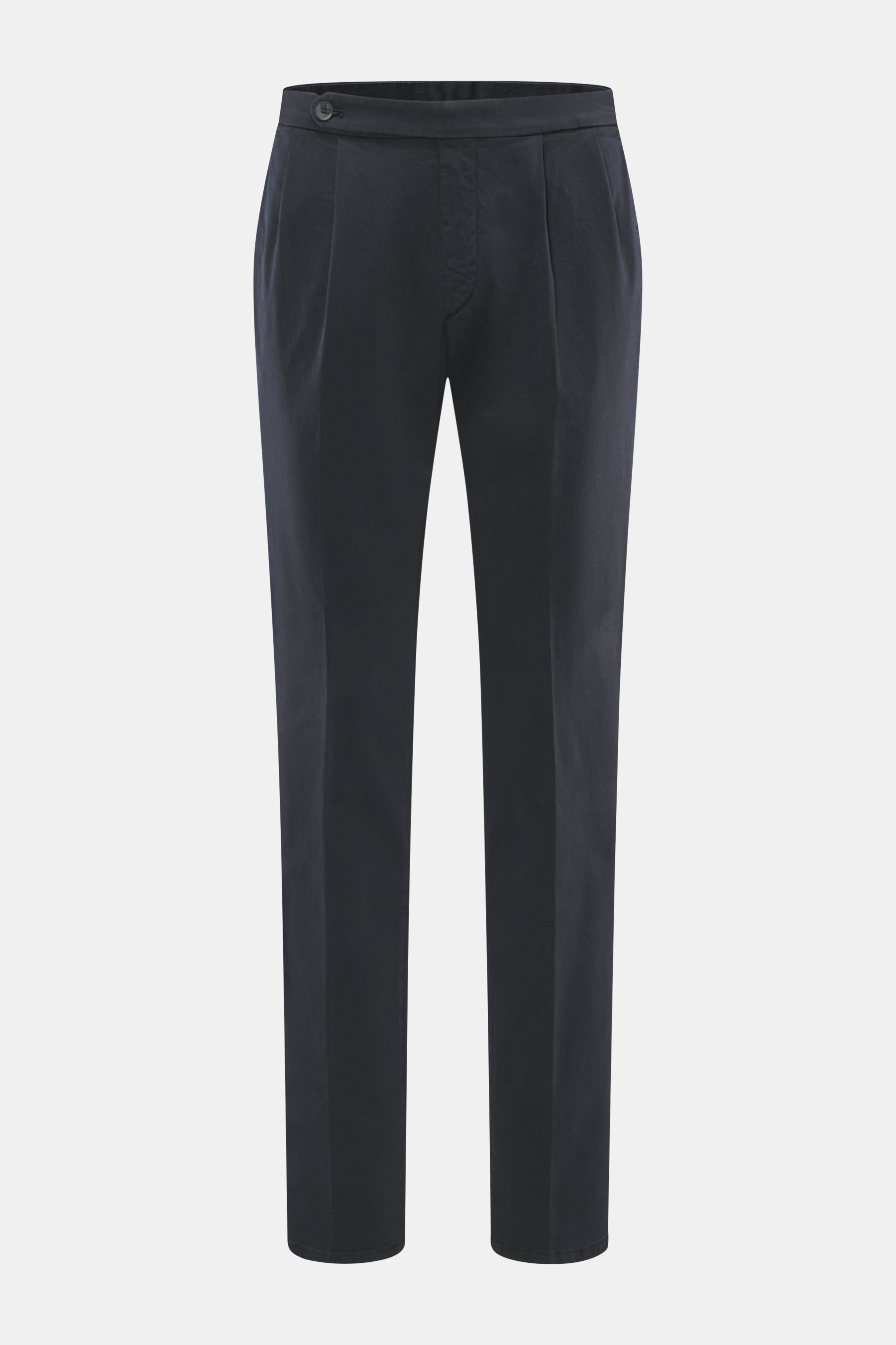 GTA Chino 'Herrick' navy von vorne, elastische Baumwolle, weicher Griff, Regular Fit, niedrige Bundhöhe, Reißverschluss, Bundknopf, elastischer Bund, Side Adjuster, doppelte Bundfalte, französische Taschen, Gesäßtaschen mit Knopf.