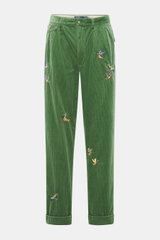 Polo Ralph Lauren Cordhose 'Whitman' grün, frontale Ansicht, Cord aus Baumwolle, softer Griff, Tapered Fit, Enten-Stitching, knöchellang, gerader Schnitt.