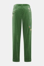 Polo Ralph Lauren Cordhose 'Whitman' grün, Rückansicht, Cord aus Baumwolle, softer Griff, Tapered Fit, Enten-Stitching, reguläre Oberschenkelweite, knöchellang, gerader Schnitt, Reißverschluss, Bundknöpfe, Uhrentasche mit Patte, doppelte Bundfalte, franzö