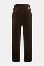 Polo Ralph Lauren Cordhose 'Whitman' dunkelbraun, Rückansicht, Cord aus Baumwolle, Tapered Fit, Bundfalten, knöchellang mit Saumaufschlag, Taschen mit Knöpfen.
