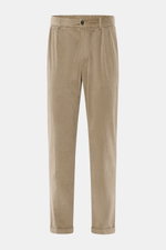 Front view of 04651/ A trip in a bag Corduroy Pants brown in soft cotton corduroy with seersucker backside, slim fit, ankle length, tapered.