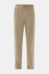 Front view of 04651/ A trip in a bag Corduroy Pants brown in soft cotton corduroy with seersucker backside, slim fit, ankle length, tapered.
