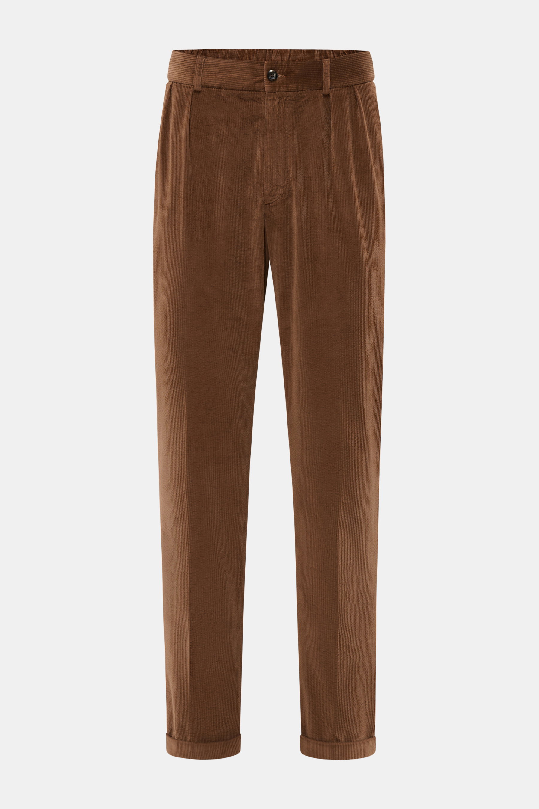 Front view of 04651/ A trip in a bag Corduroy Pants navy in soft cotton corduroy with slim fit, ankle length, tapered legs, zipper, button, and French pockets.