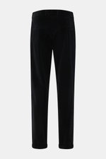 Rear view of 04651/ A trip in a bag Black Corduroy Pants in soft cotton corduroy with seersucker inner side, slim fit, ankle length, and fixed hem cuff.