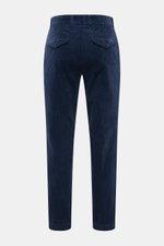 Rear view of 04651/ A trip in a bag Corduroy Pants navy made of soft wide cotton corduroy with buttoned flap back pockets and tapered fit.