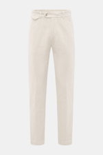 Front view of 04651/ A trip in a bag Corduroy Pants taupe, made from soft wide cotton corduroy with seersucker inside, tapered fit, ankle length, and multiple pockets.