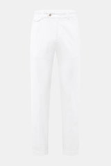 Front view of 04651/ A trip in a bag Corduroy Pants white, made from wide cotton corduroy with seersucker back, tapered fit, ankle length.