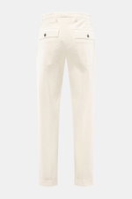 Michael Coal Chino 'Work Mc-Louis' cream shown from the back, slim fit ankle-length tapered pants, twill cotton, garment dyed, soft feel, zipper and button, French pockets, patch back pockets with flap, fixed hem cuff.