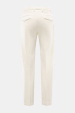 Michael Coal Cotton Pants cream shown from the back, twill made of cotton with soft touch, tapered fit, regular thigh width, ankle length narrowing, zipper and waistband hook, extended button tab, French pockets, back pockets with flap.