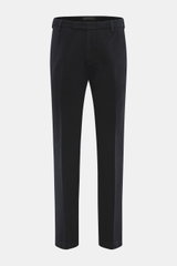 Front view of Michael Coal Cotton Pants navy, twill made of cotton with soft touch, tapered fit, regular thigh width, ankle length, narrowing, zipper and waistband hook, extended button tab, French pockets, and back pockets with flap.