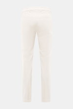 Michael Coal Cotton trousers cream shown from the back, twill made of cotton, stretch quality, soft touch, regular fit, very tapered, zipper and waistband button, extended button tab, French pockets, piped back pockets.