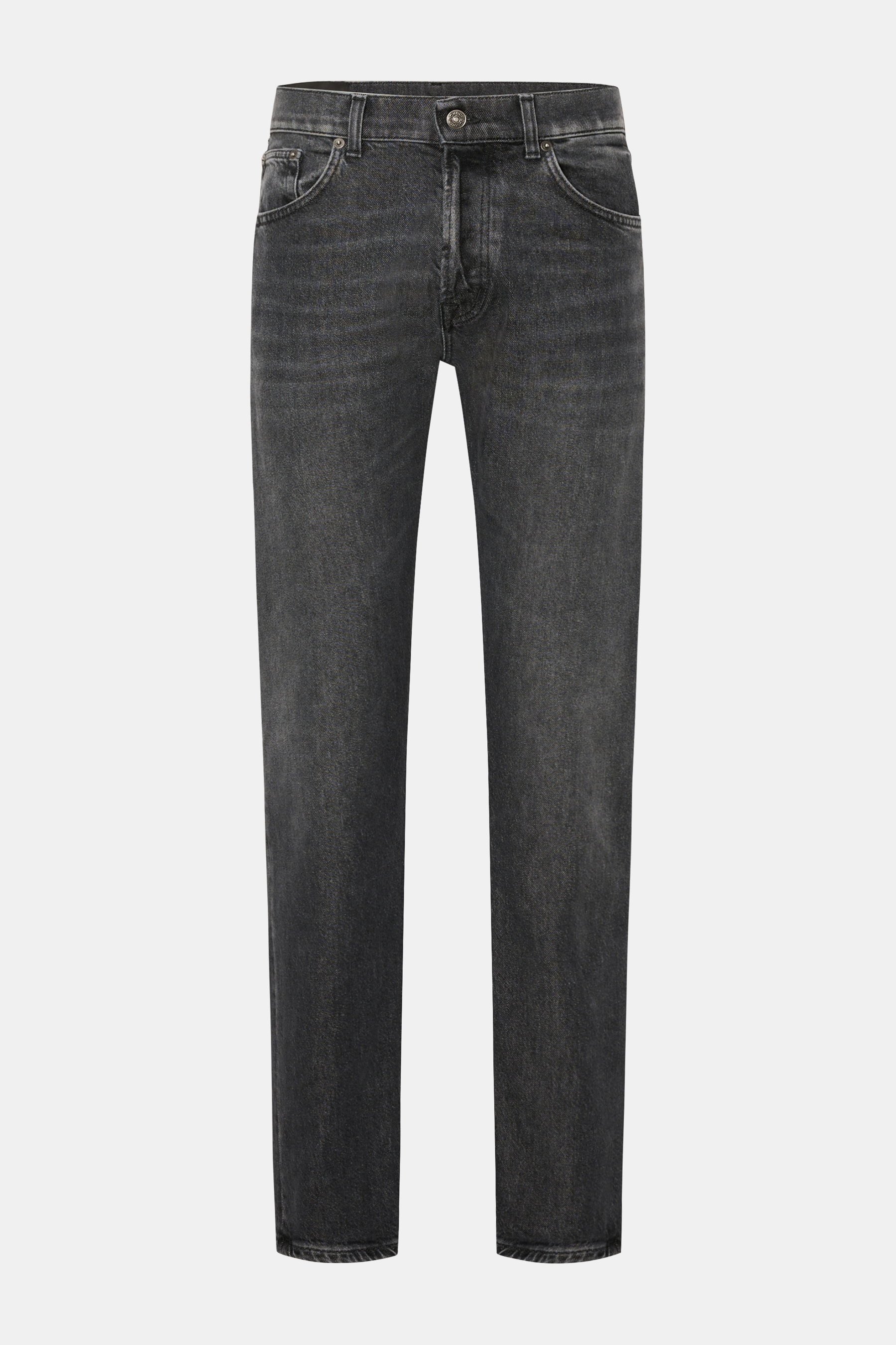 Dondup Jeans 'Bray' dunkelgrau, Frontansicht, Regular Fit mit authentischer Used-Waschung, Button Fly, Five-Pocket-Stil, leichter Stretch, Baumwolle/Lyocell.