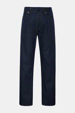 Stone Island Jeans 'Selvedge Indigo Denim - Raw' navy, gerade geschnitten, Five-Pocket-Stil, Button Fly, Kompass-Badge am Bund, Raw Denim, Frontalansicht.