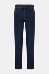 Stone Island Jeans 'Stretch Indigo Denim - Rinsed' dunkelblau, Slim Fit, elastisch, Five-Pocket-Stil, Button Fly, Kompass-Badge, frontale Aufnahme.