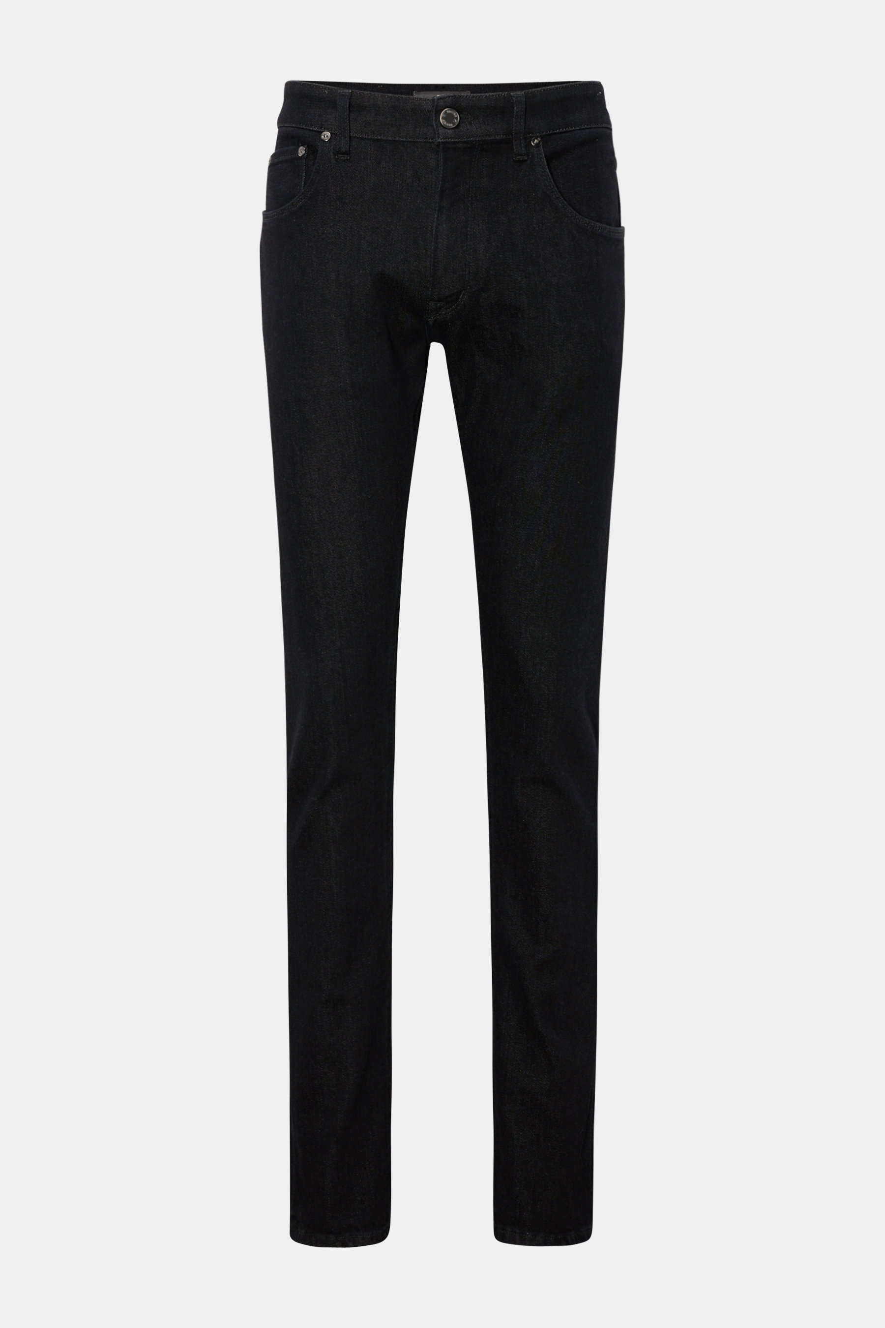PT Torino Denim Jeans 'Jazz' schwarz meliert, Frontansicht, Slim Fit, Five-Pocket-Stil, hoher Stretch-Anteil, dezente Used-Waschung, Baumwolle-Lyocell-Mix.