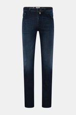 Jacob Cohen Jeans 'Bard' navy, frontal fotografiert, Slim Fit, schmal zulaufend, Denim aus Baumwolle, Lyocell, Microfaser, Button Fly, Five-Pocket, Münztasche mit Initial, Gesäßtaschen mit Stitching, Leather Patch, weich, leicht elastisch, kontrastierende