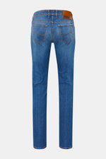 Jacob Cohen Jeans 'Bard LTD' blau Rückansicht, Slim Fit, dezente Used-Waschung, Kalbfell-Patch mit Prägung, komfortabler Stretch, limitierte Edition.