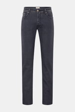 Jacob Cohen Jeans 'Bard' dunkelgrau, Slim Fit, elastischer Denim, Button Fly, Five-Pocket-Stil, frontal fotografiert, moderner Luxus.