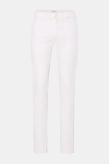 Jacob Cohen Jeans 'Bard' weiß, Slim Fit Five-Pocket-Jeans aus elastischer Baumwolle, Frontperspektive mit Button Fly, Münztasche, tonalem Stitching und Leather Patch.