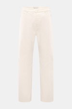 Frontansicht der Ami Paris Jeans 'Large Fit' offwhite aus reinem Baumwoll-Denim mit Loose Fit, geradem Schnitt und authentischer Used-Waschung.