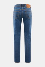 Jacob Cohen Jeans 'Bard LTD' blau, Rückansicht, Slim Fit mit Selvedge-Denim, Kalbfell-Patch, dezente Used-Waschung, Five-Pocket-Stil, Stretch, Denim-Duft.