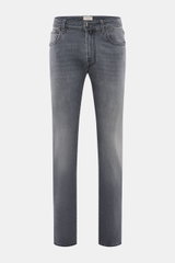 Jacob Cohen Jeans 'Bard Fast' grey im Slim Fit, schmal zulaufend, Frontansicht, elastischer Baumwoll-Denim mit Used-Waschung, Button Fly, Five-Pocket, Leather Patch.