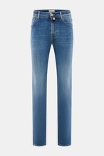 Jacob Cohen Jeans 'Bard Fast' graublau, Slim Fit, elastisch, softer Denim mit Used-Waschung, Button Fly, Five-Pocket, Vorderansicht.