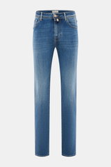 Jacob Cohen Jeans 'Bard Fast' graublau, Slim Fit, elastisch, softer Denim mit Used-Waschung, Button Fly, Five-Pocket, Vorderansicht.