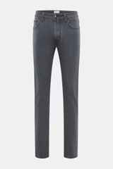 Jacob Cohen Jeans 'Bard' grau, Frontansicht, Slim Fit, elastischer Baumwoll-Denim mit Used-Waschung, Button Fly, Five-Pocket, Leather Patch.