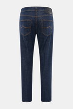 Rear view of Jacob Cohen Jeans 'Jude' navy, showing tapered fit, contrasting seams, back pockets with stitching, and structured leather patch.

Description: <p>With JACOB COHEN, you are always right when it comes to modern luxury in everyday life: The pre