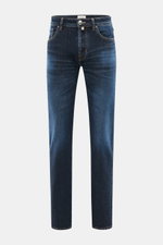Jacob Cohen Jeans 'Bard' navy, Frontansicht, Slim Fit, Baumwoll-Denim, elastisch, authentische Waschung, Button Fly, Five-Pocket, Auto-Tannenbaum Patch.