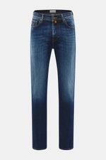 Jacob Cohen Jeans 'Edo' dunkelblau, Frontansicht, Regular Fit mit authentischer Used-Waschung, Baumwoll-Denim, leichter Stretch, Five-Pocket-Stil.