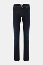 Jacob Cohen Jeans 'Bard Fast' navy, frontale Nahaufnahme, Slim Fit, elastischer Denim mit Used-Waschung, Five-Pocket-Stil, Leather Patch, softer Griff.