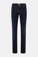 Jacob Cohen Jeans 'Bard Fast' navy, frontale Nahaufnahme, Slim Fit, elastischer Denim mit Used-Waschung, Five-Pocket-Stil, Leather Patch, softer Griff.