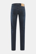 Jacob Cohen Jeans 'Bard Fast' navy, Rückansicht, Slim Fit, elastischer Denim mit dezenter Used-Waschung, Leather Patch, Five-Pocket-Stil.