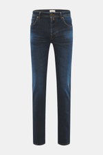 Jacob Cohen Jeans 'Bard' graublau, Frontansicht, Slim Fit Five-Pocket-Jeans mit Used-Waschung, Button Fly, Lederpatch, leicht stretchiger robuster Denim.