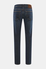 Jacob Cohen Jeans 'Bard' navy Rückansicht, Slim Fit Five-Pocket-Jeans mit Used-Waschung, robustem Denim, leichtem Stretch, Lederpatch und kontrastfarbenem Stitching.
