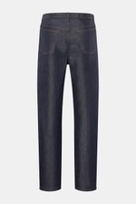Rückansicht der A.P.C. Jeans 'Martin' navy aus feinster japanischer Baumwolle mit Microfaser, Dark-Denim, tapered Fit, kurzer Schnitt, Zip Fly, Five-Pocket-Stil, kontrastierenden Nähten.