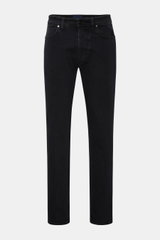 Front view of Stone Island Jeans 'Stretch Black Denim - Rinsed' black in slim fit, tapered cotton denim with button fly, five-pocket style, and waistband compass badge. Urban classic in a modern silhouette with stretch quality.